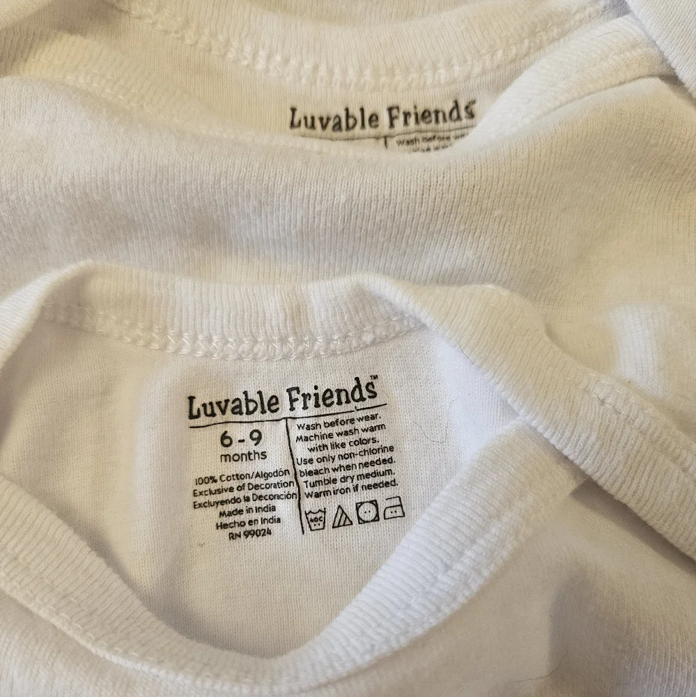 White Baby Cotton Onsie Size 6-9 Month Shirt Craft Tye Die Art Luvable Friends